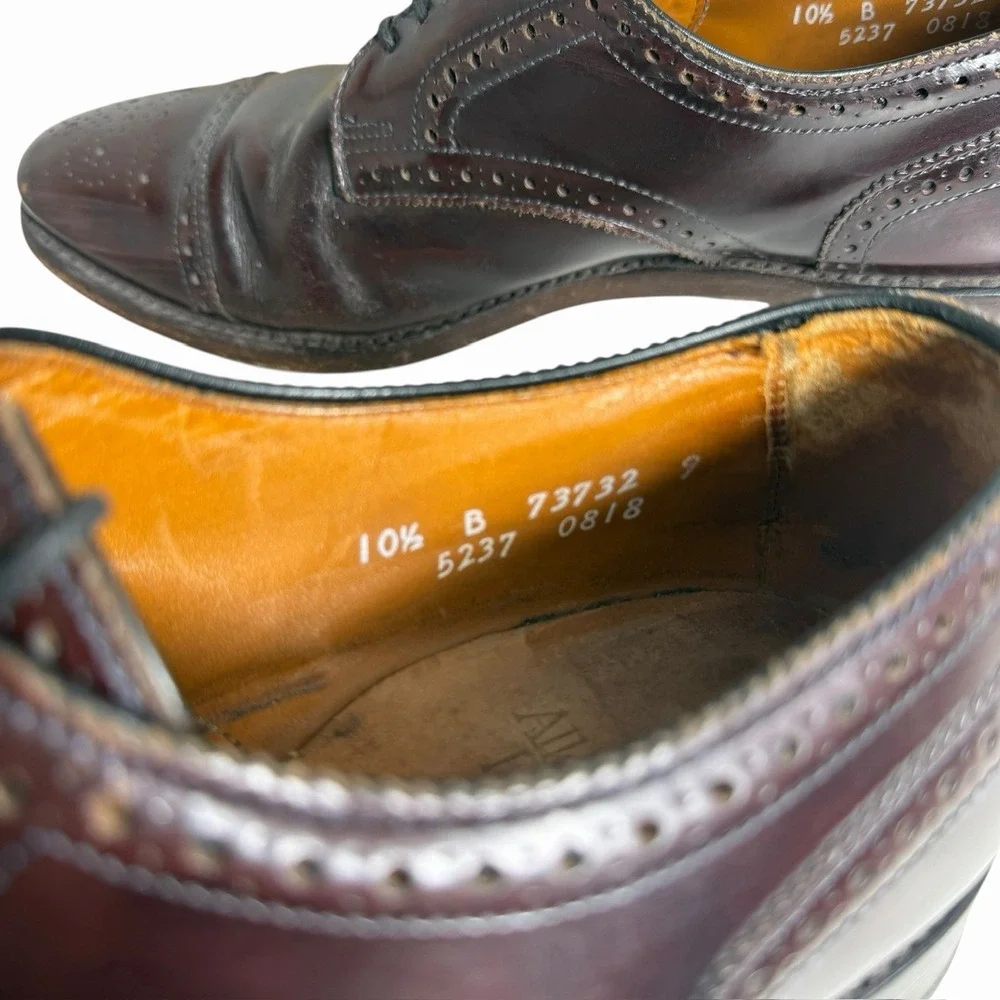 Allen Edmonds Sanford 10.5 B Burgundy Leather Cap Toe Brogue Dress Shoes USA